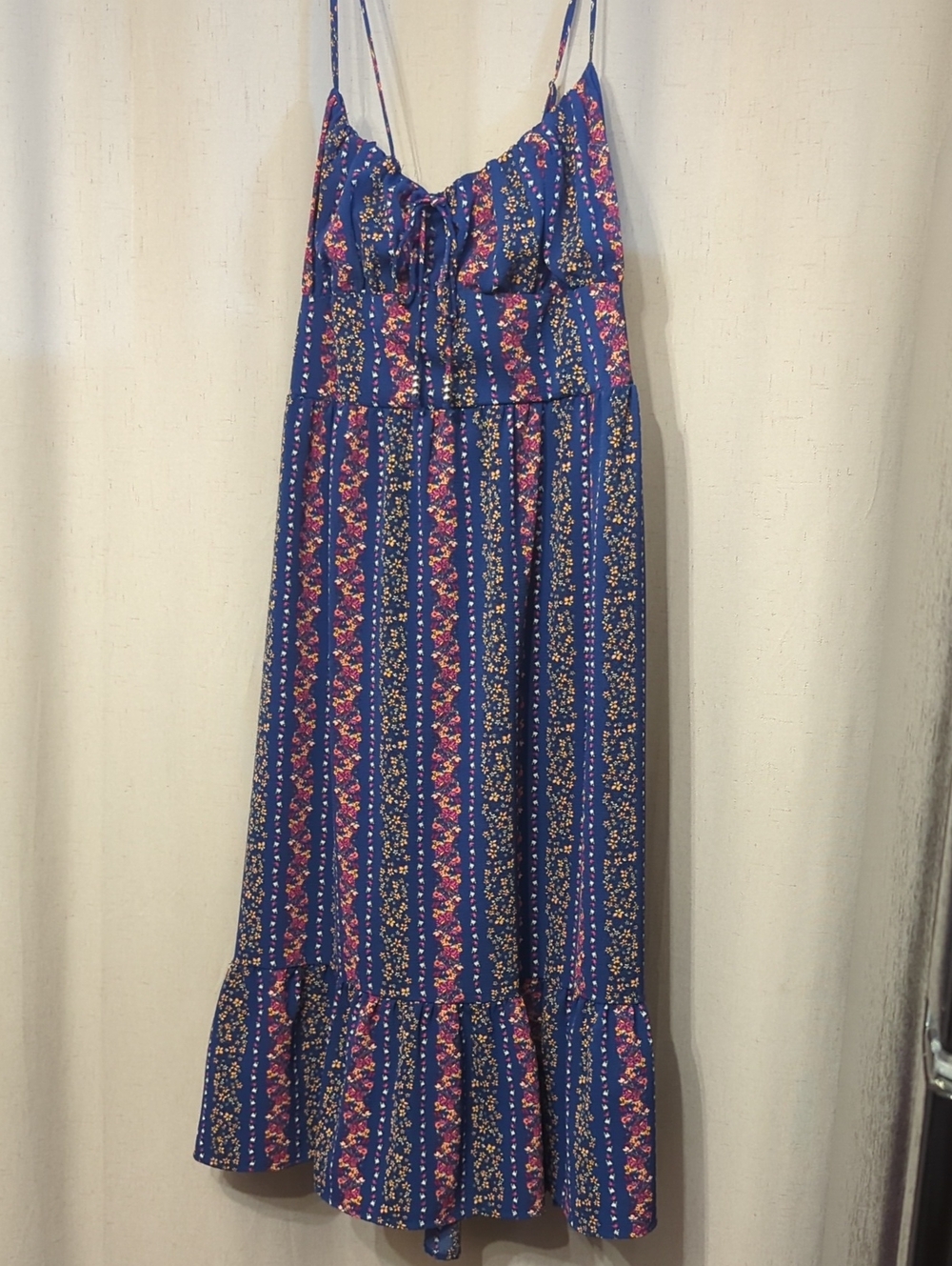 BCBG Paris Royal Blue Maxi Dress with Floral Trim